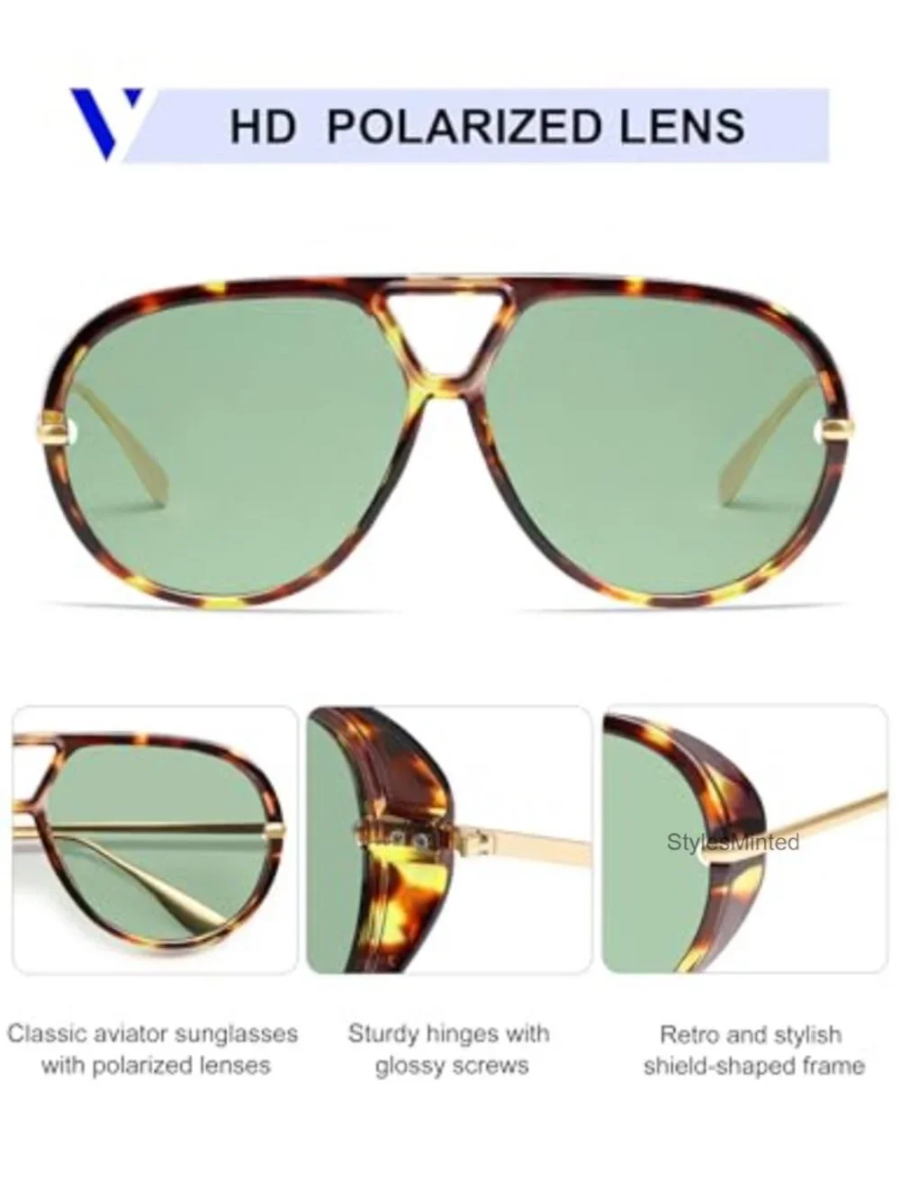 Oversized Trendy Polarized Aviator Sunglasses Retro Round Shield Shades